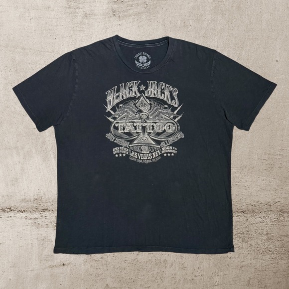 Lucky Brand Other - Lucky Brand Black Jacks‎ Tattoo T-Shirt Mens XL Black Vegas Punk Grunge Graphic